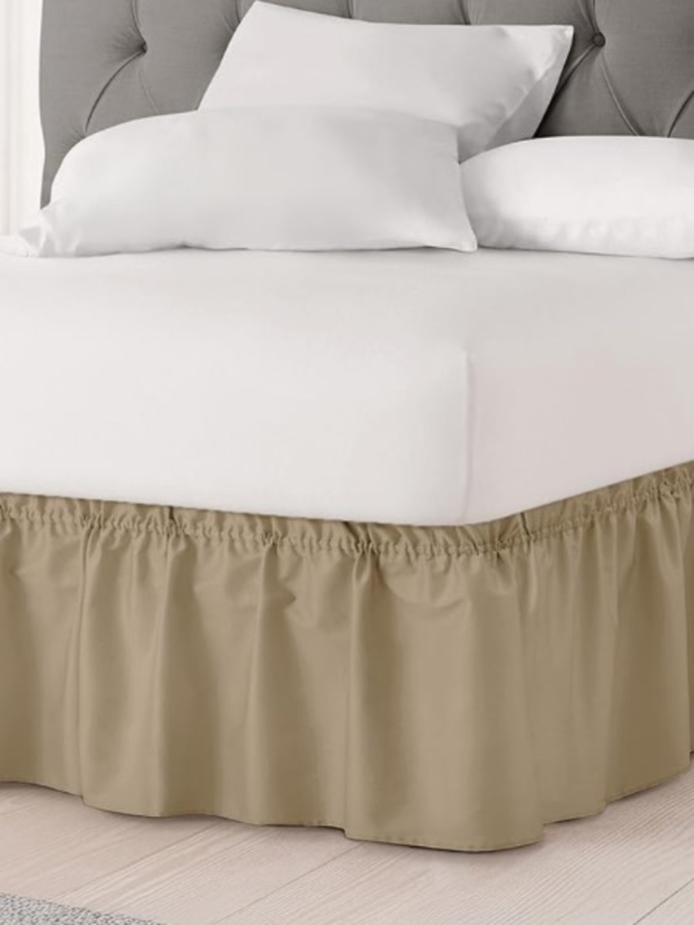 BEIGE Wrap Around Dust Ruffle Bed Skirt 12” Drop Wrinkle-Free TWIN/TWIN XL